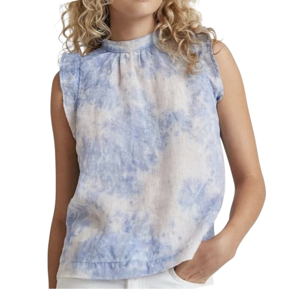 NWT Anthropologie Cloth & Stone Ruffled Linen Tie-Dye Blouse SMALL